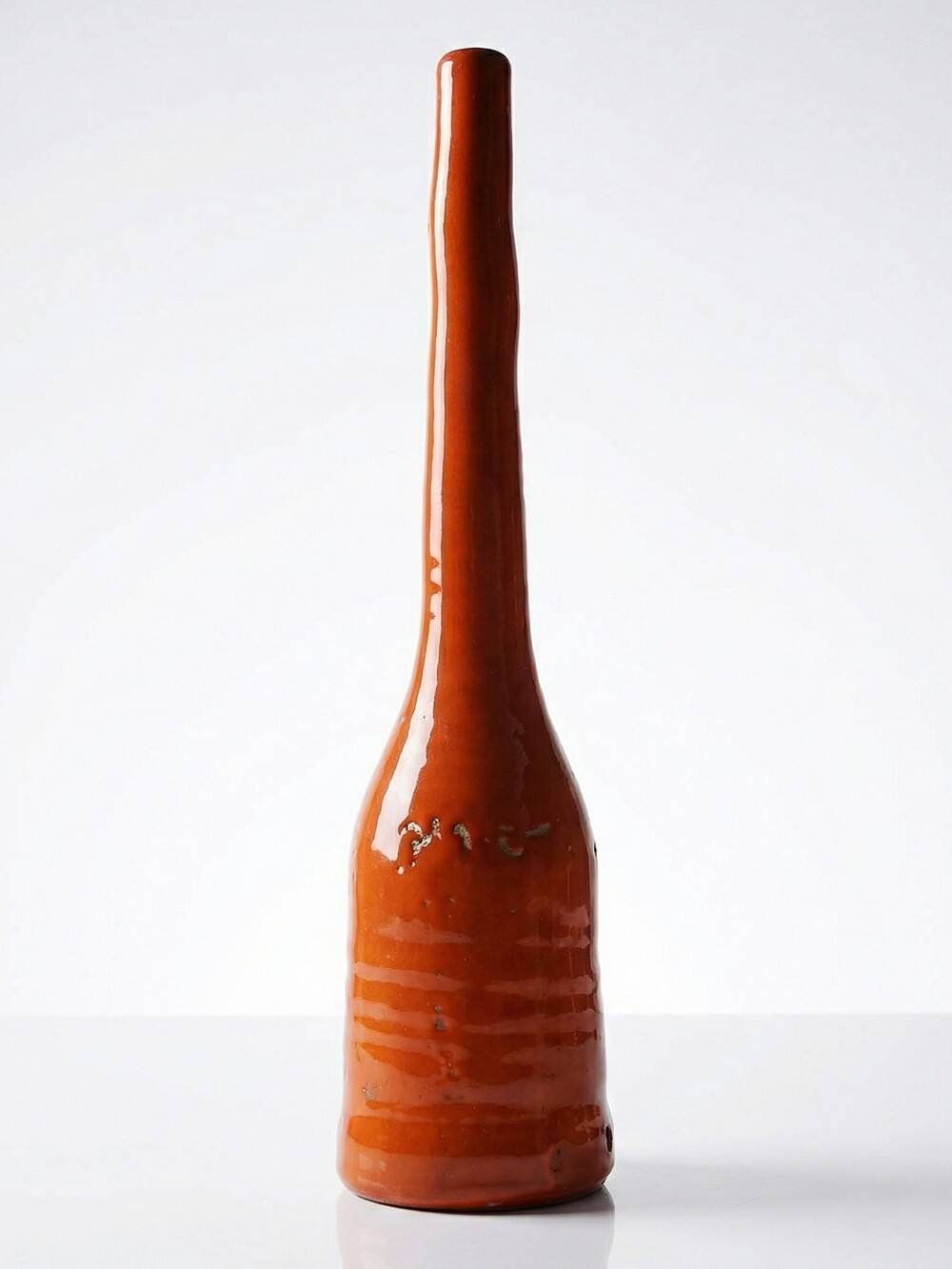 Bright orange mid-century decorative bottle lamp base glazed pottery.