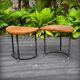 Pair of wrought iron and oak side tables, France, 1930.