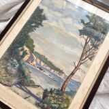 Old watercolor seaside landscape signed A. Brun