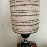 Black glass and metal lamp, vintage wool lampshade