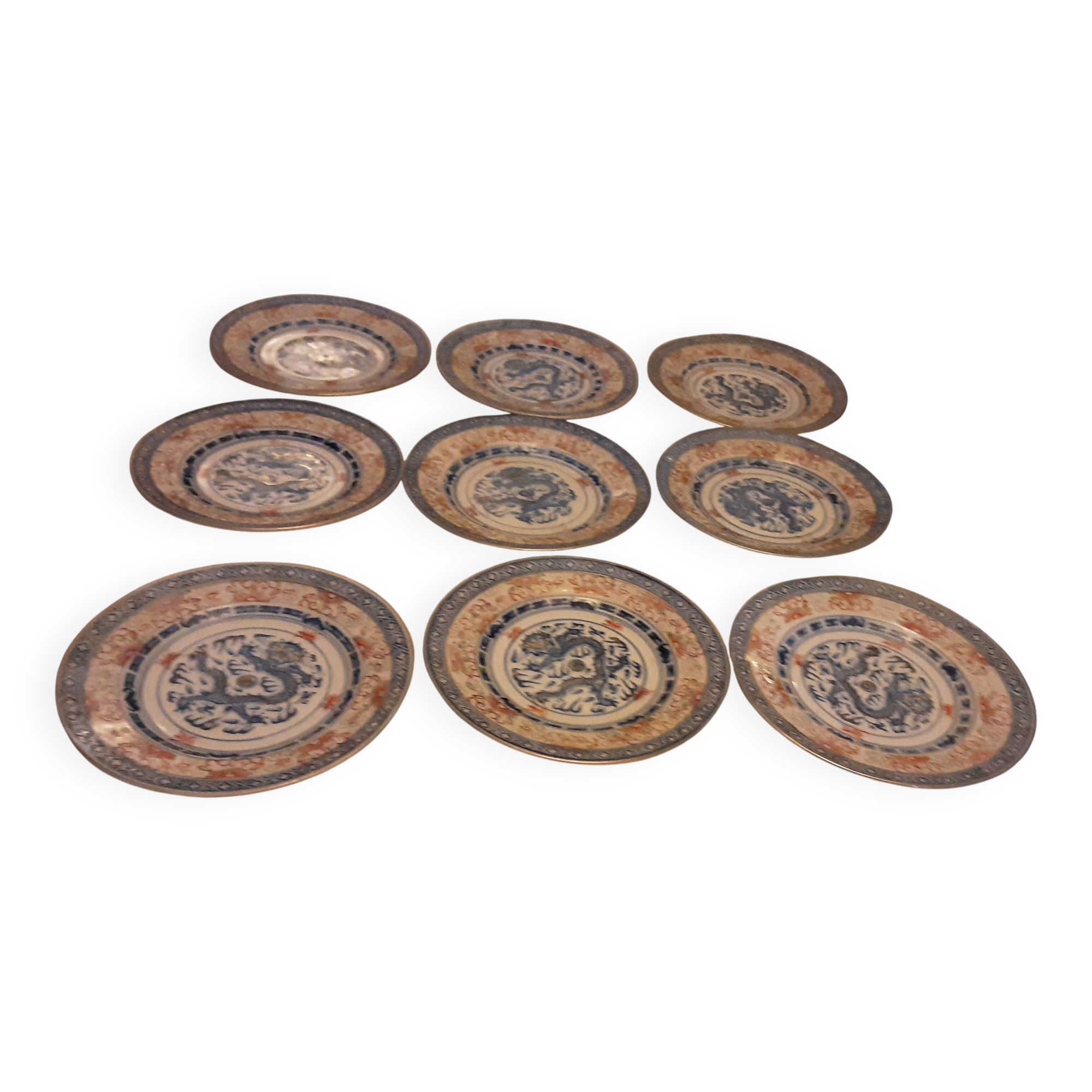9 assiettes a dessert porcelaine asiatique   graines de riz chine dragon