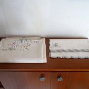 Tablecloth and 12 linen towels embroidery fine colorful flowers 255 x 170 - Old