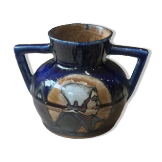 Odetta glazed stoneware blue ceramic vase Faïencerie HB Quimper Bretagne art