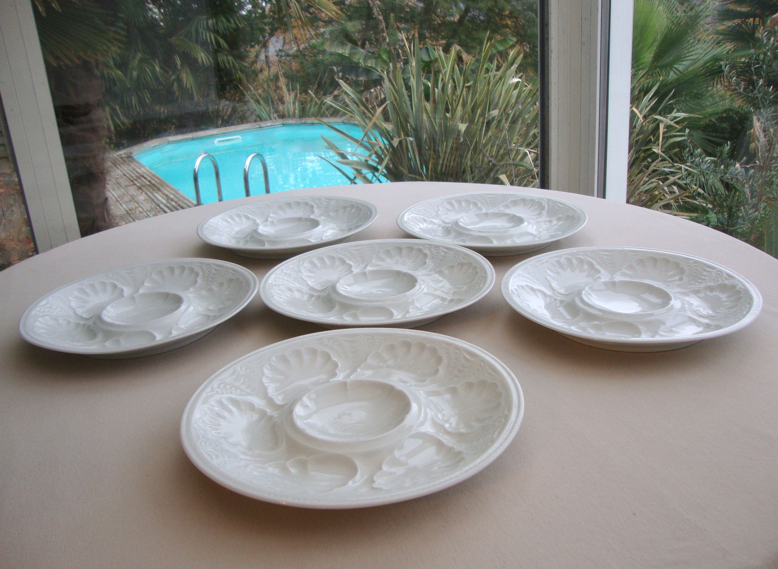 6 porcelain oyster plates Tharaud Limoges