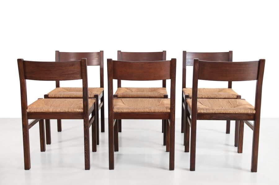 Suite of six Wenge wooden dining chairs