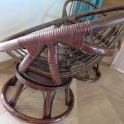 Vintage set of 2 swivel chairs in bamboo and rattan - Papasan shape