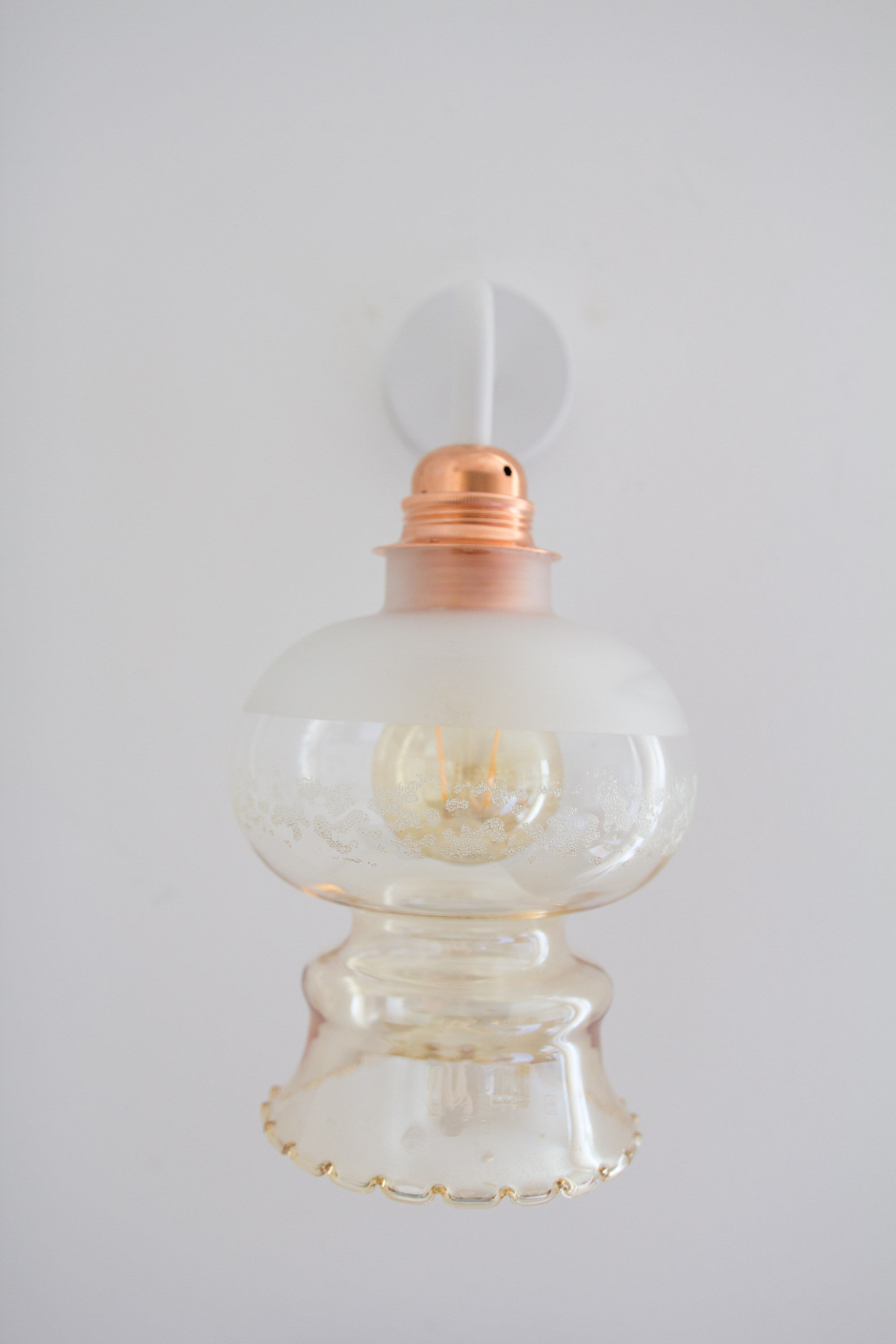 Pair of Yugochic wall vintage lamps upcycled from mid-century glass lampshades