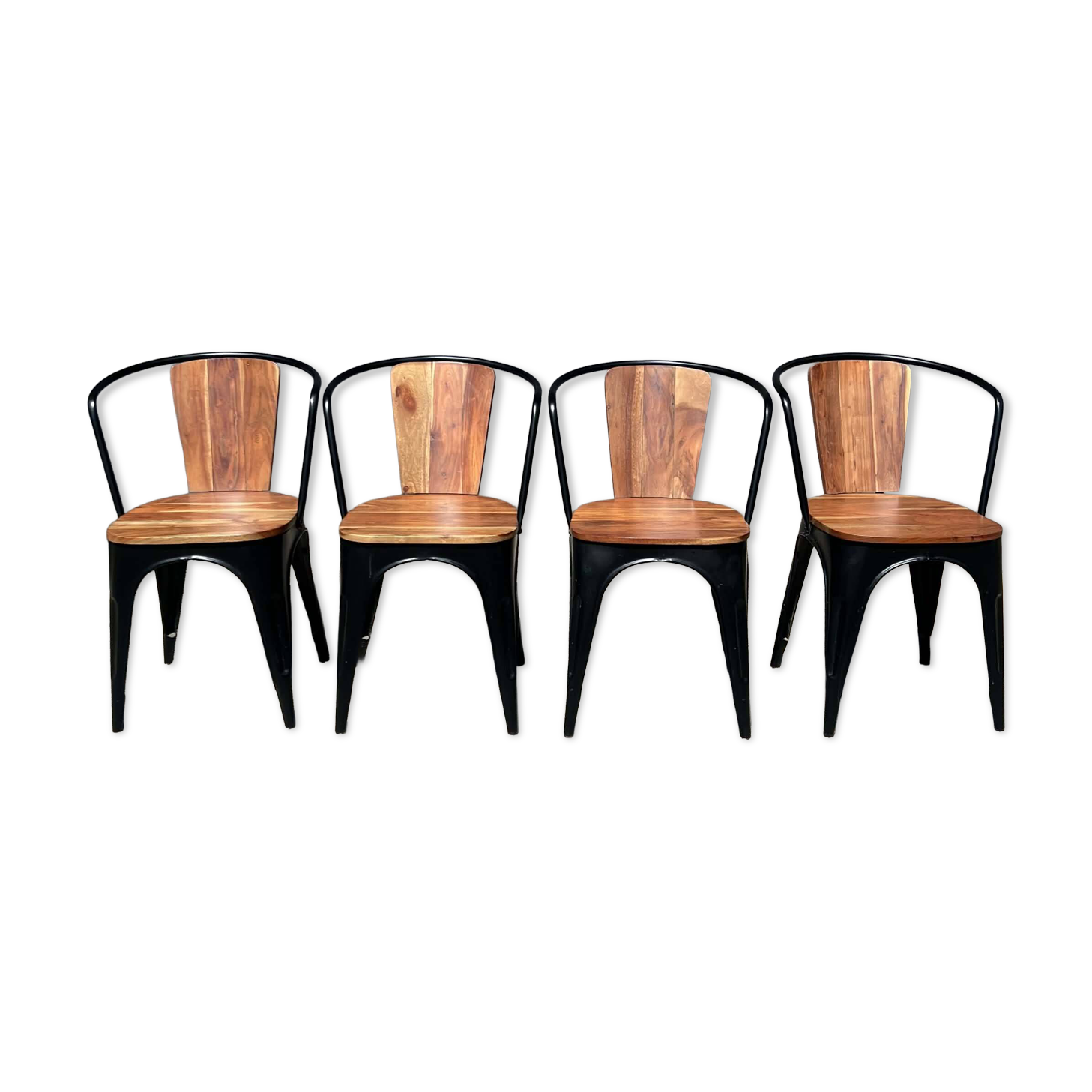 4 chaises en métal noir et bois