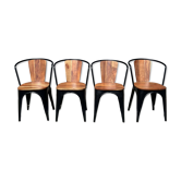 4 chaises en métal noir et bois