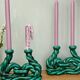 Pair of vintage green ceramic candlesticks signed Hubert Pernin, Vallauris.