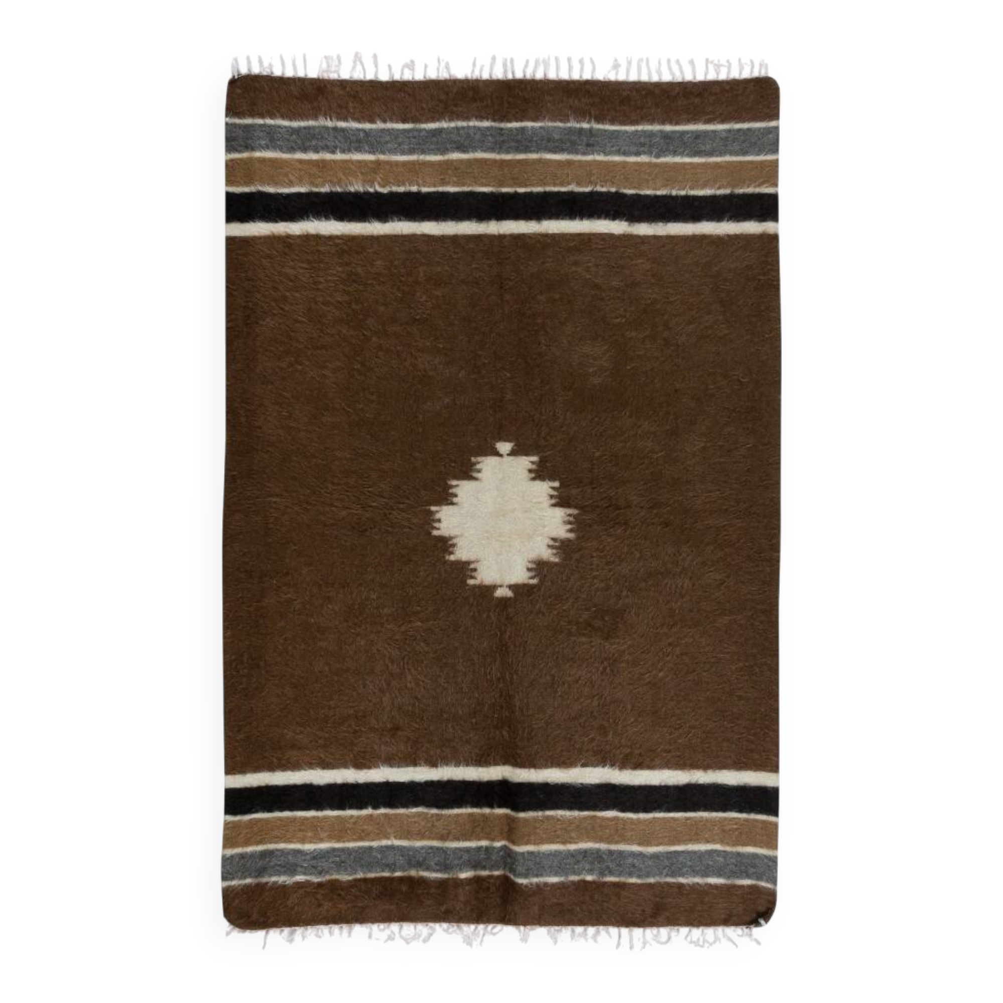 Vintage Mohair Kilim Rug. Handwoven Blanket. Turkish Sofa Throw. Brown Bed Cover