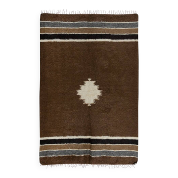 Vintage Mohair Kilim Rug. Handwoven Blanket. Turkish Sofa Throw. Brown Bed Cover