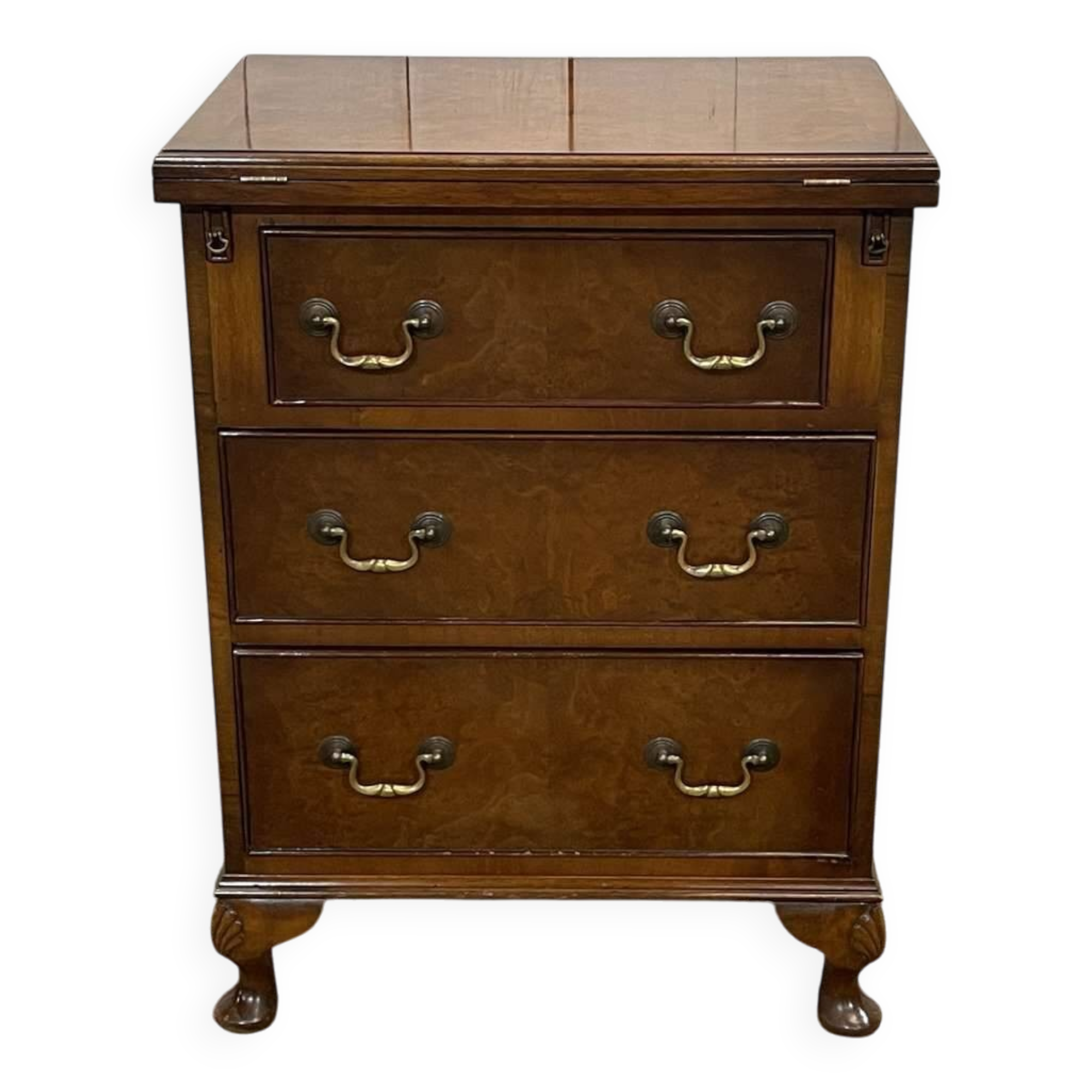 English walnut chest of drawers with drop-down top, 1950s work