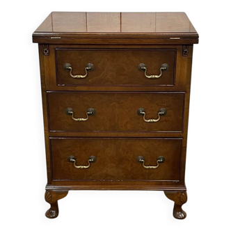 Commode anglaise en noyer à plateau dépliant, travail des années 1950