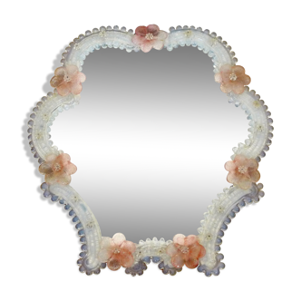 Venetian mirror, pearl frame - Murano glass flowers