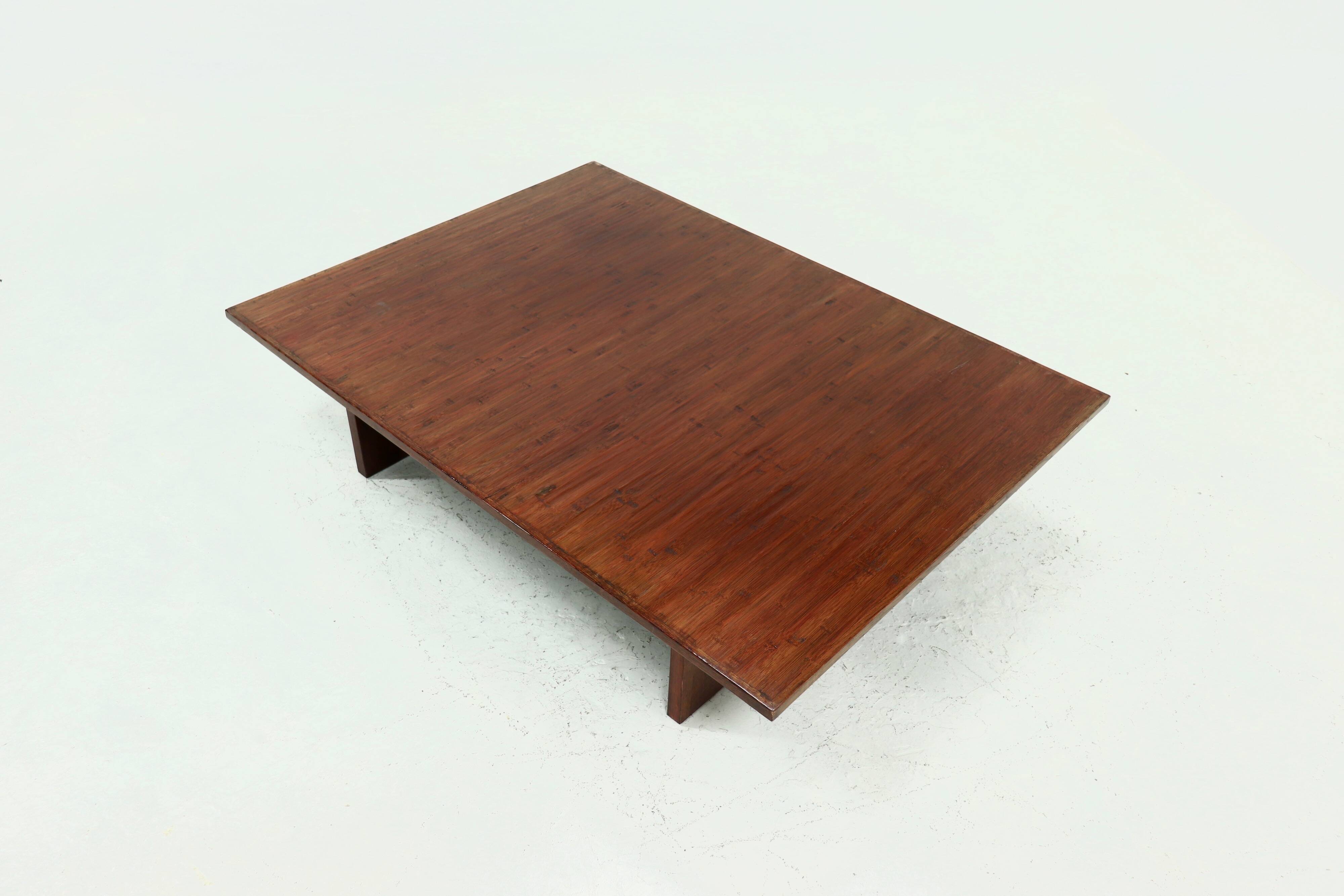 Large Bamboo and Wood Coffee Table Attributed to Axel Vervoordt 1980s