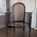 Fauteuil art déco en bois et rotin, années 1920