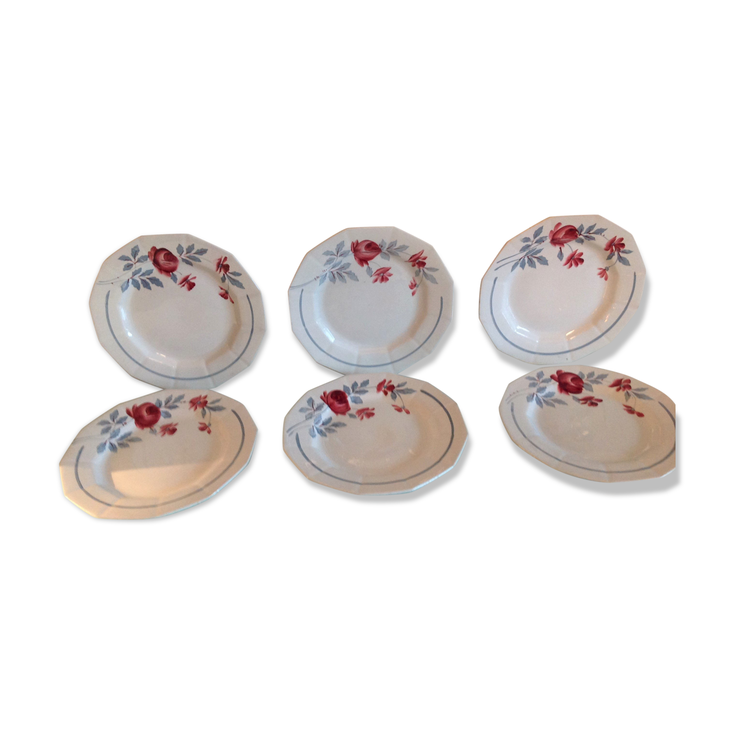 Suite of six flat plates décor Abeille d'Or by Ceranord St Amand / vintage 50s-60s