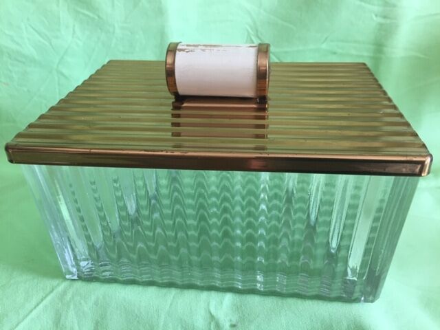 Art Deco gold metal glass cookie box