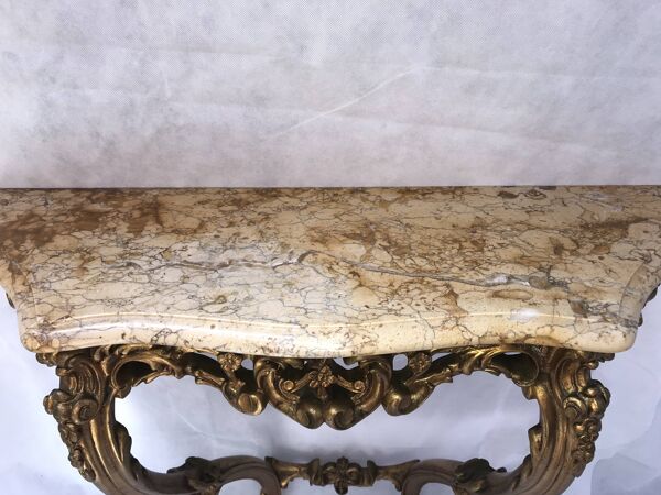 Console bois doré et marbre style Louis XV
