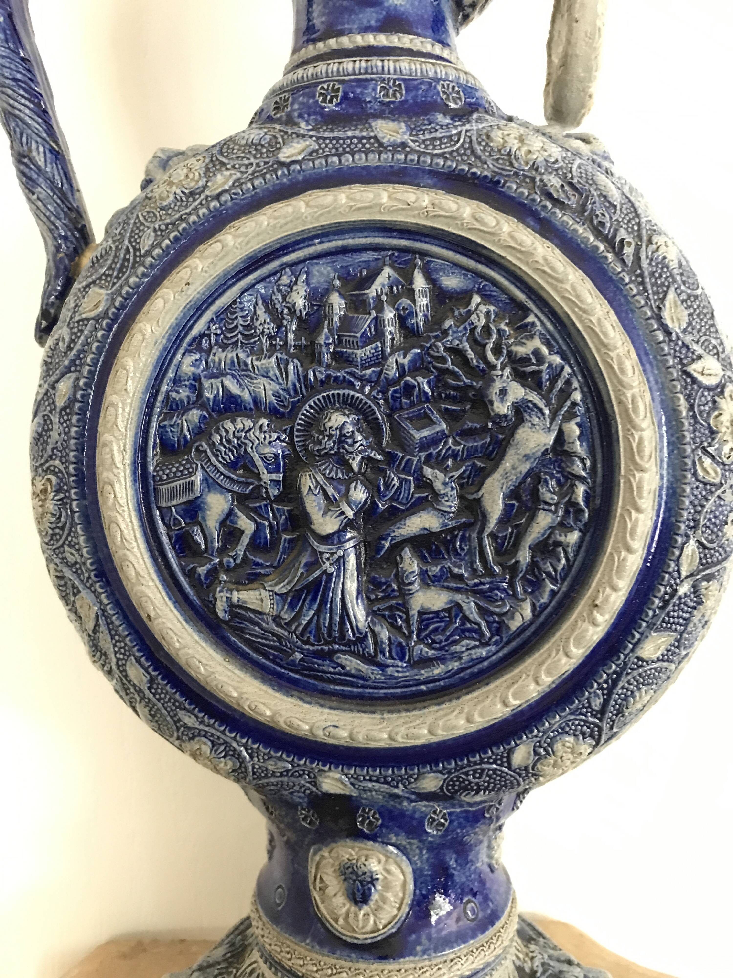 PITCHER Ewer in Stoneware from WESTERLAND, Germany, medallions and sculptures