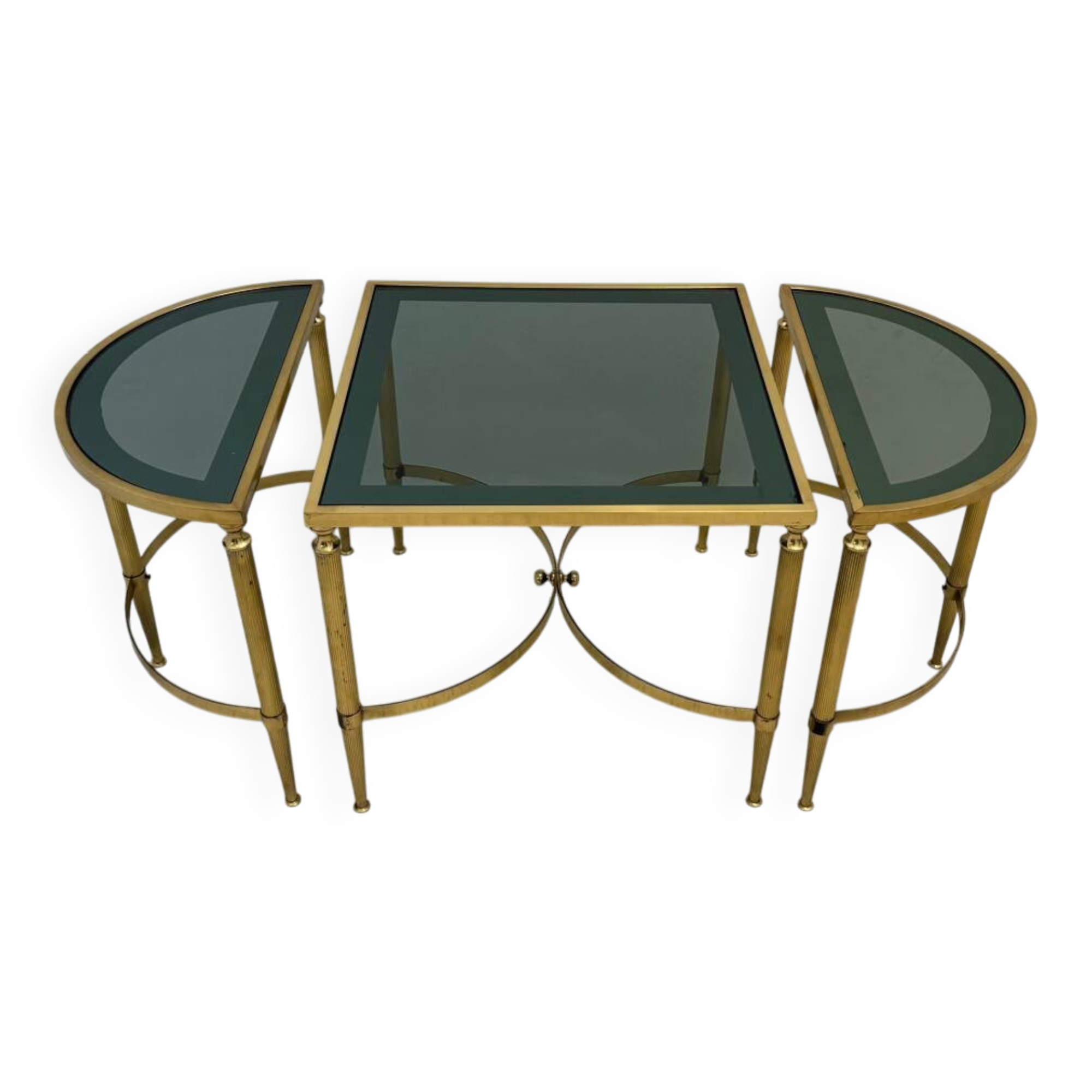 Neo classic coffee table in brass and smoked glass