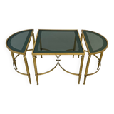 Table basse néoclassique en laiton et verre fumé, 1970