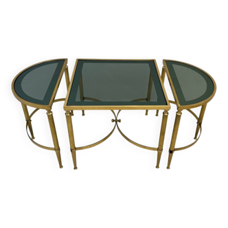Table basse néoclassique en laiton et verre fumé, 1970