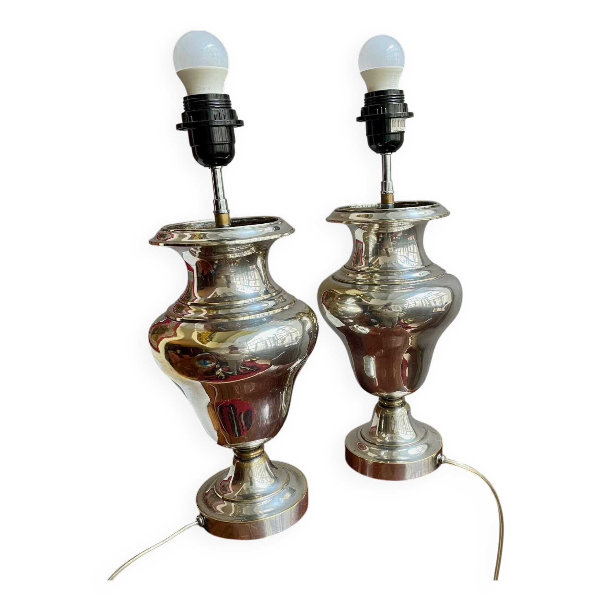 Pair of silver-plated metal lamps produced by Christofle - 1950s design