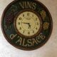 Antique advertising wall clock "vins d'alsace" in solid wood decorated