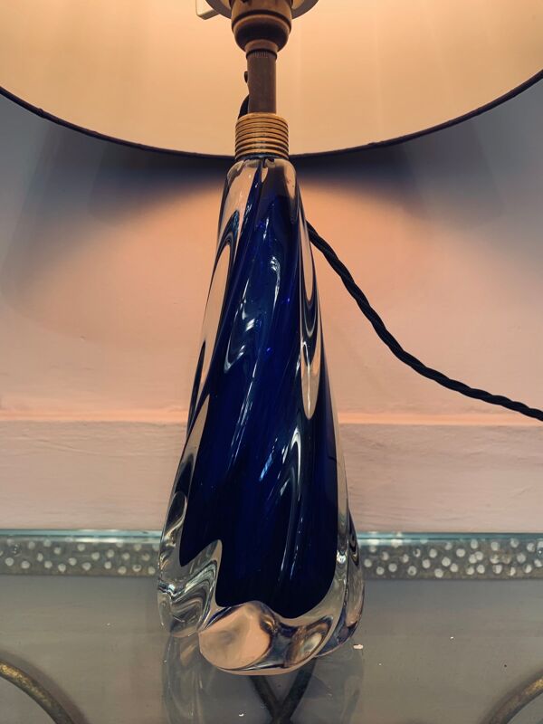 Val st lambert cobalt blue crystal lampe de table des années 1950