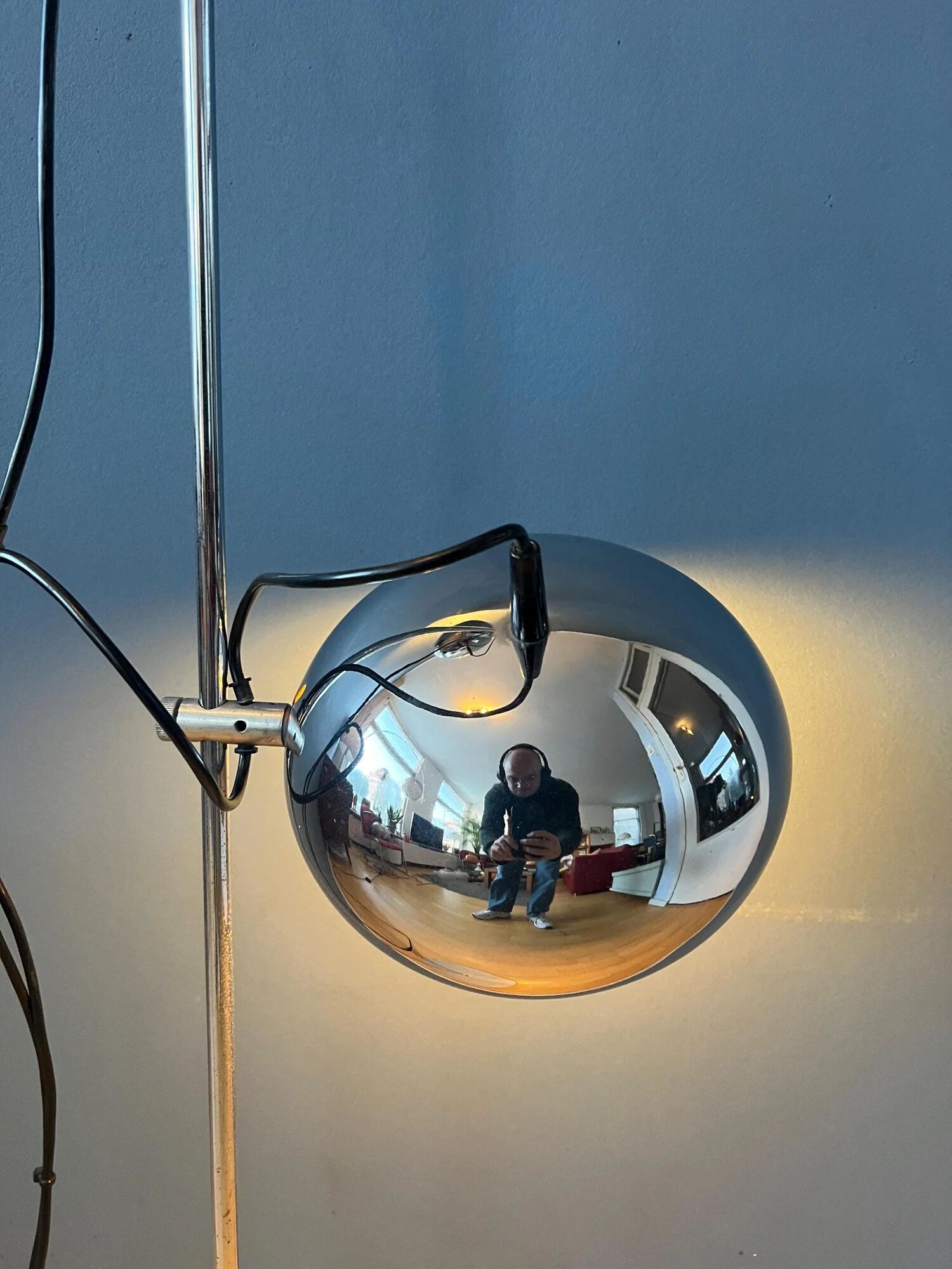 70s mid-century chrome Herda eyeball floor lamp