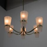 Lustre en laiton et verre de style Lyfa, Danemark, années 1970