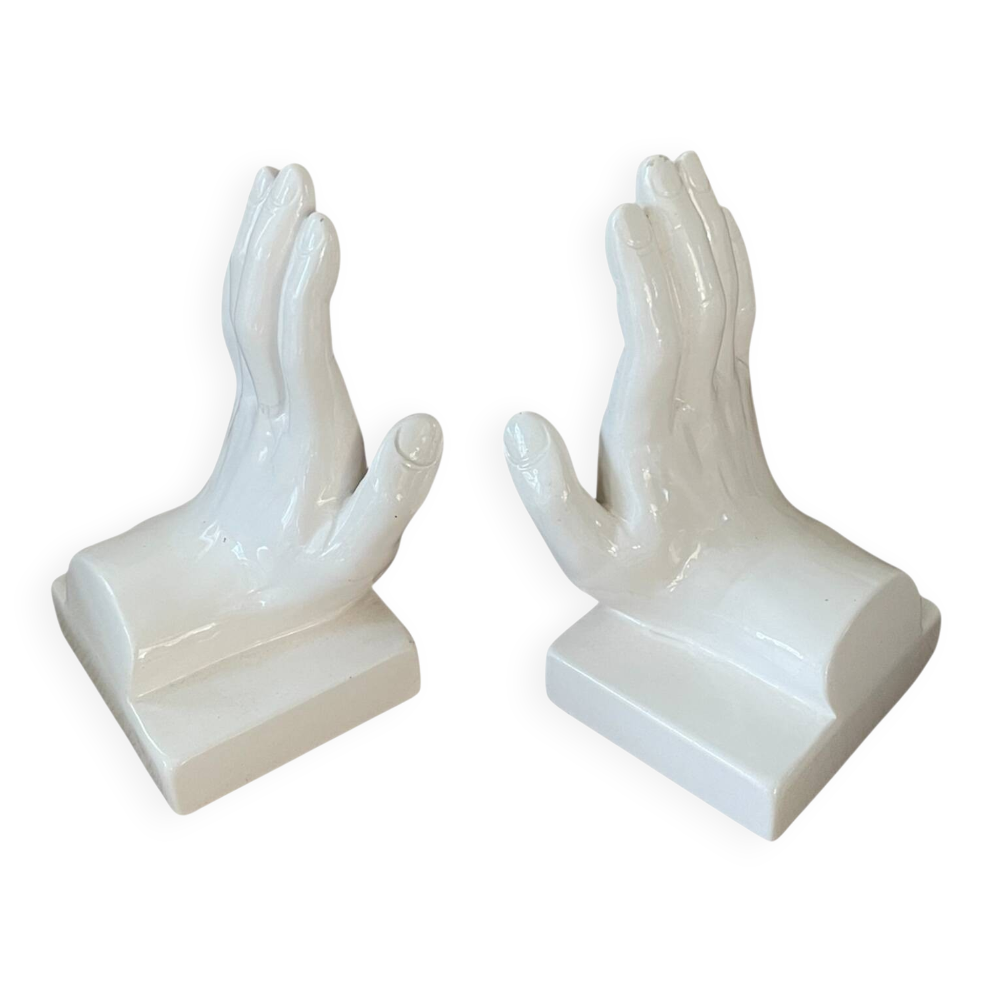 VAGA International ceramic bookends, hand-shaped, 1980s.