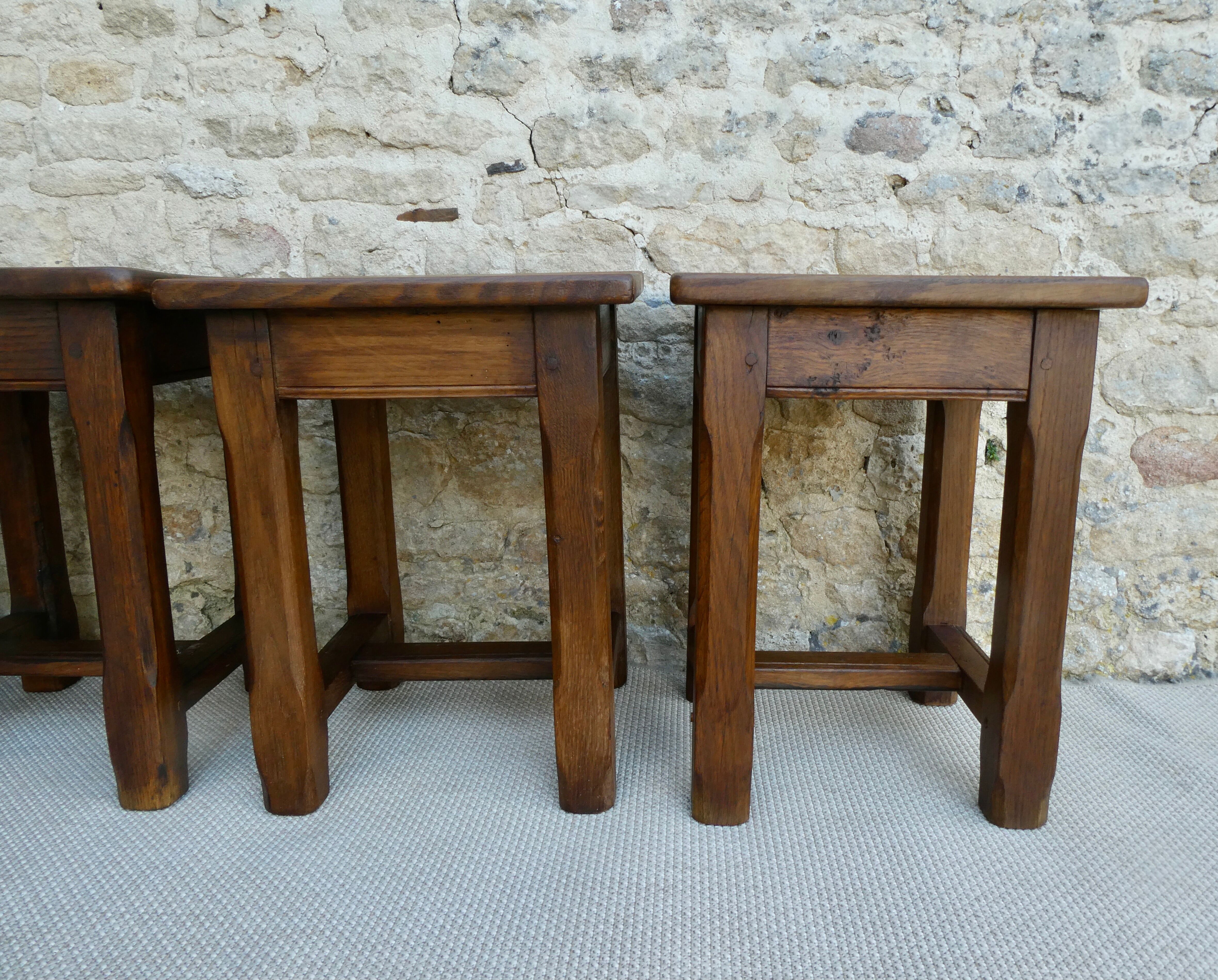 Set of 4 solid wood stools, bistro, 60s