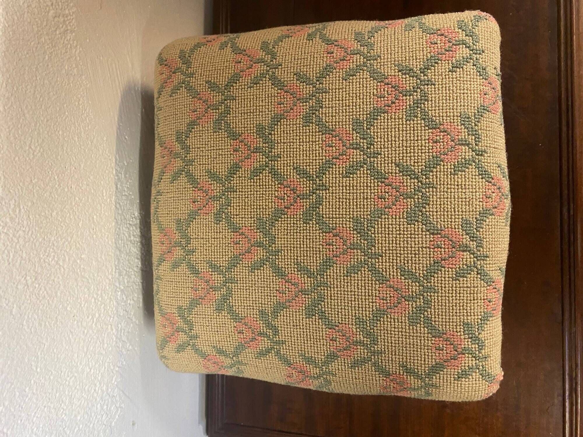 Antique napoleon lll style footrest blackened wood and cross stitch embroidery