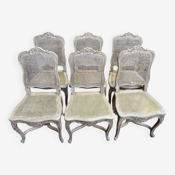 Suite de 6 chaises cannées de style Louis XV - Régence