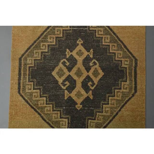 Vintage Turkish Hand-Knotted Wool Cotton Brass Runner Rug 95x432