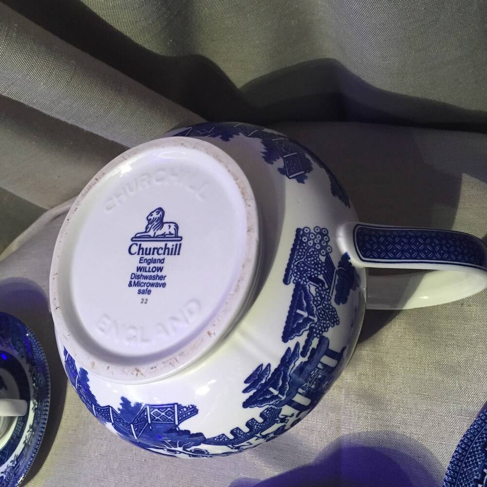 Churchill england blue and white tea service japanese patterns