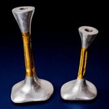 Pair of Brutalist candlesticks by David Marshall in bronze, Spain, 1970s