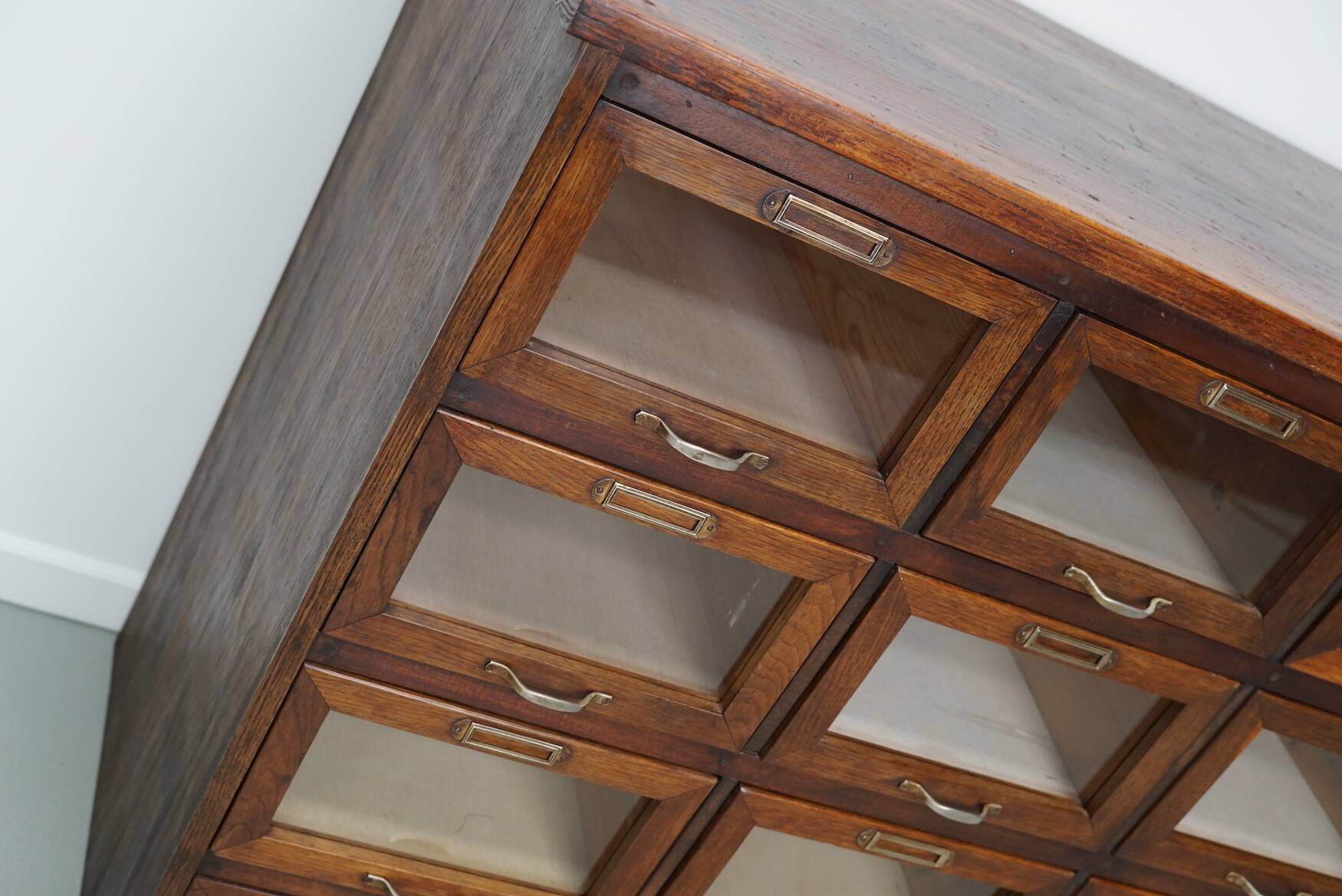 Vintage Dutch Oak Haberdashery Shop Cabinet / Vitrine, 1950s