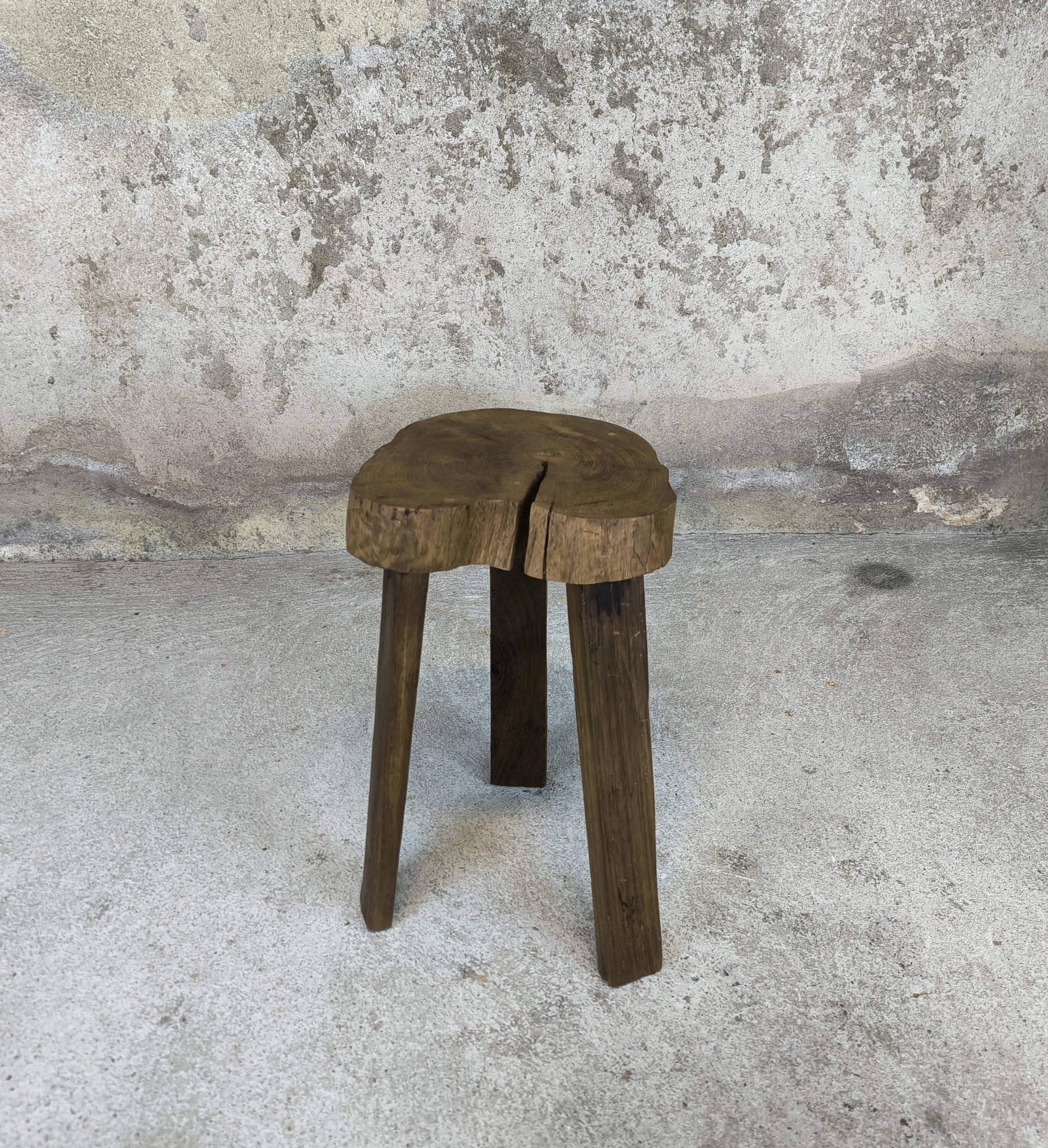 Brutalist wooden tripod stool