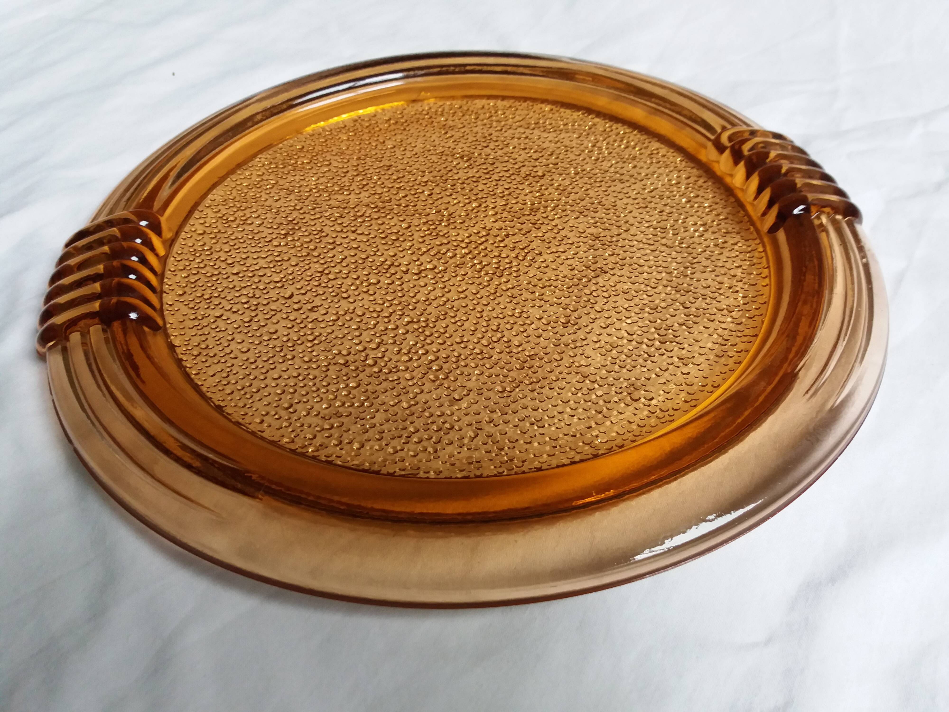 salmon-colored rosaline glass tray or dish