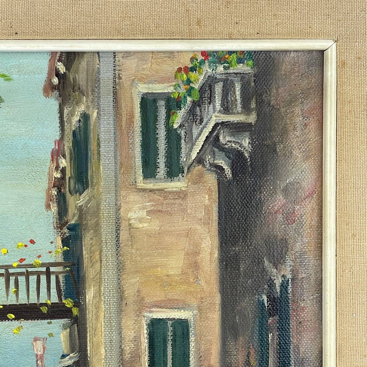 Italian artist, Venice Canal, original oil painting, 1960s, framed.