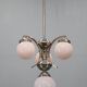 1930s Czechoslovak Art Deco nickel chandelier with rose opaline glass globes