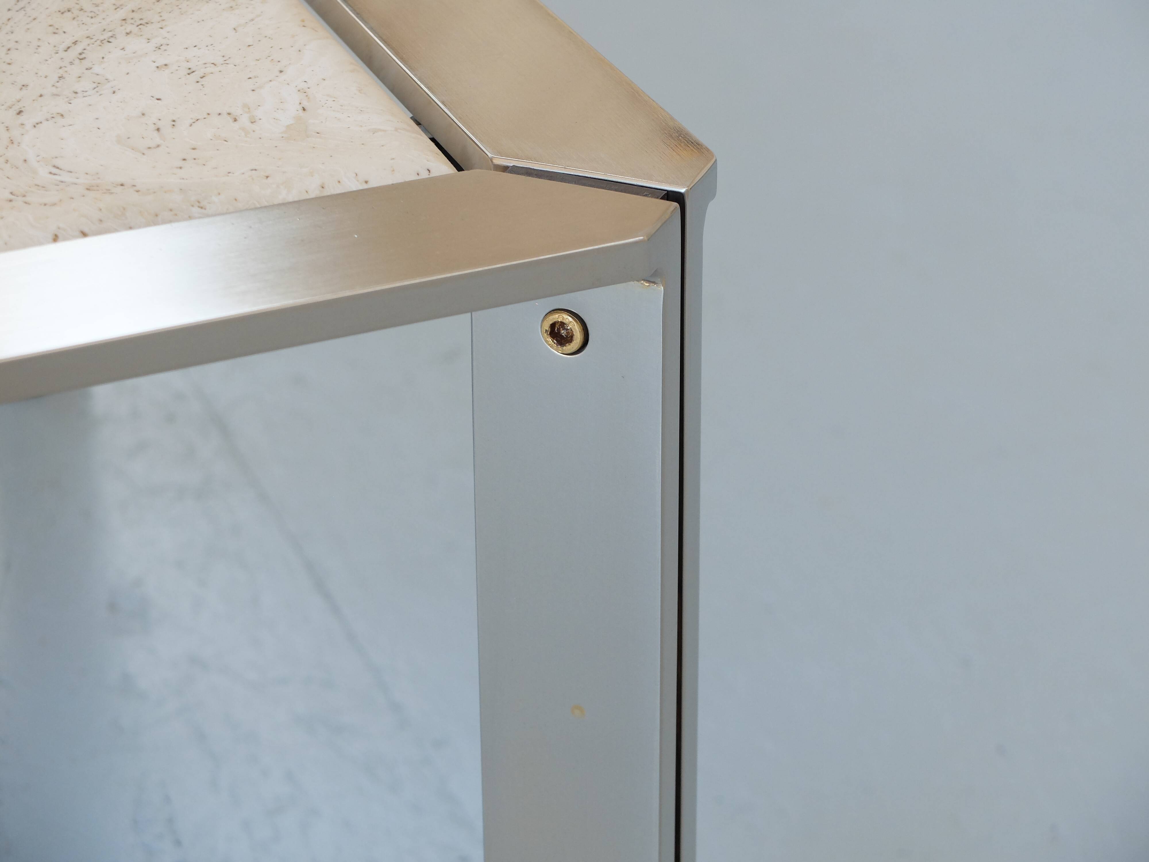 Chrome and travertine coffee table, Artelano France, 1980s.