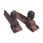 Paire de chenets anciens en fonte bustes égyptiens