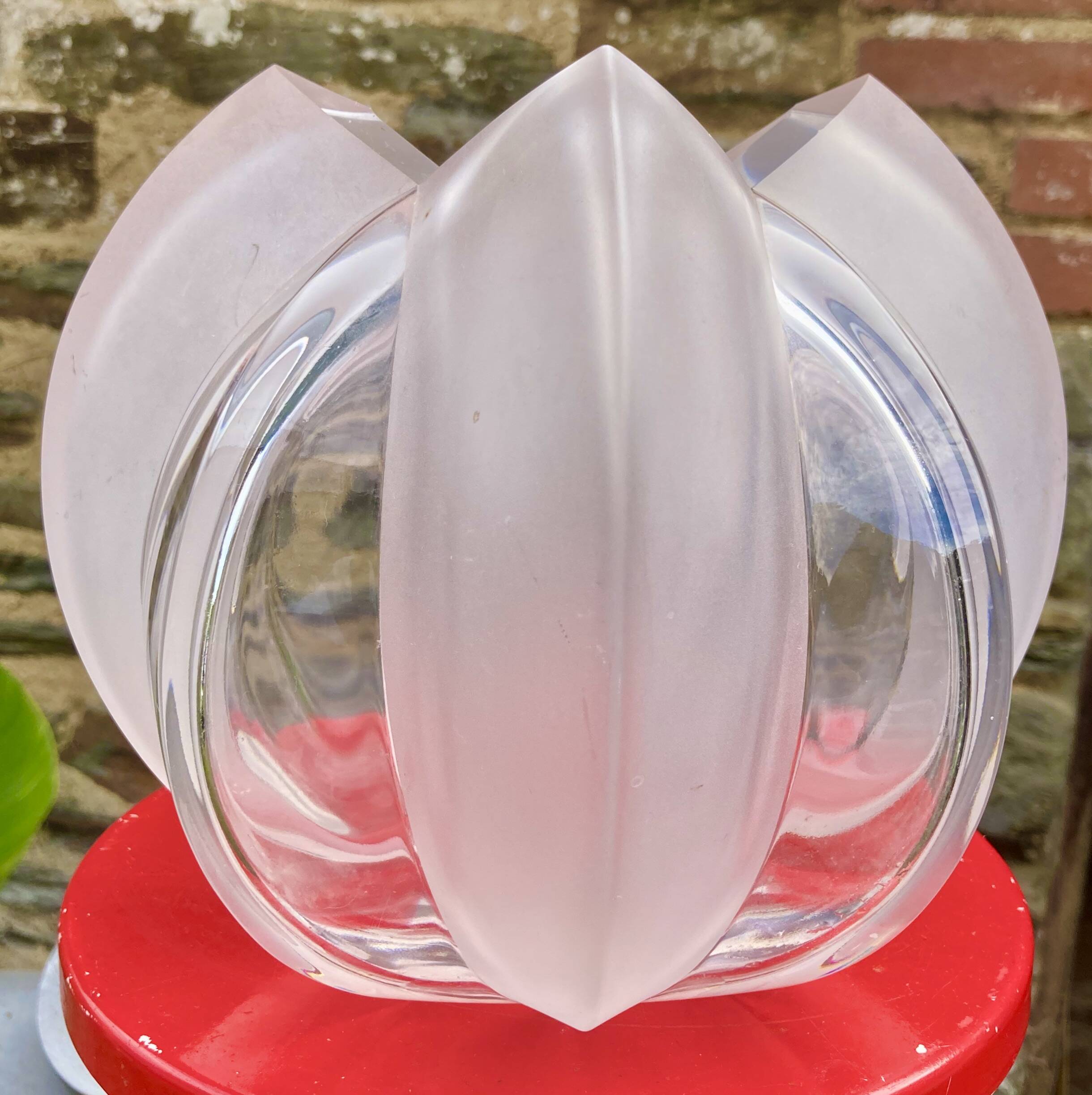 Polylobed crystal vase, partly satin-finished, art glass vintage design, 70s