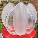 Polylobed crystal vase, partly satin-finished, art glass vintage design, 70s