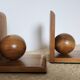 Pair of solid wood bookends with turned spheres – Minimalist design